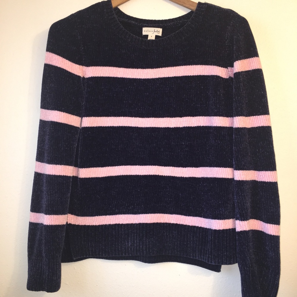 Maison Jules Striped Chenille Sweater Pink & Navy
